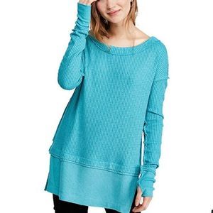 Free people We The Free North Shore Teal Thermal Tunic Top Size Small